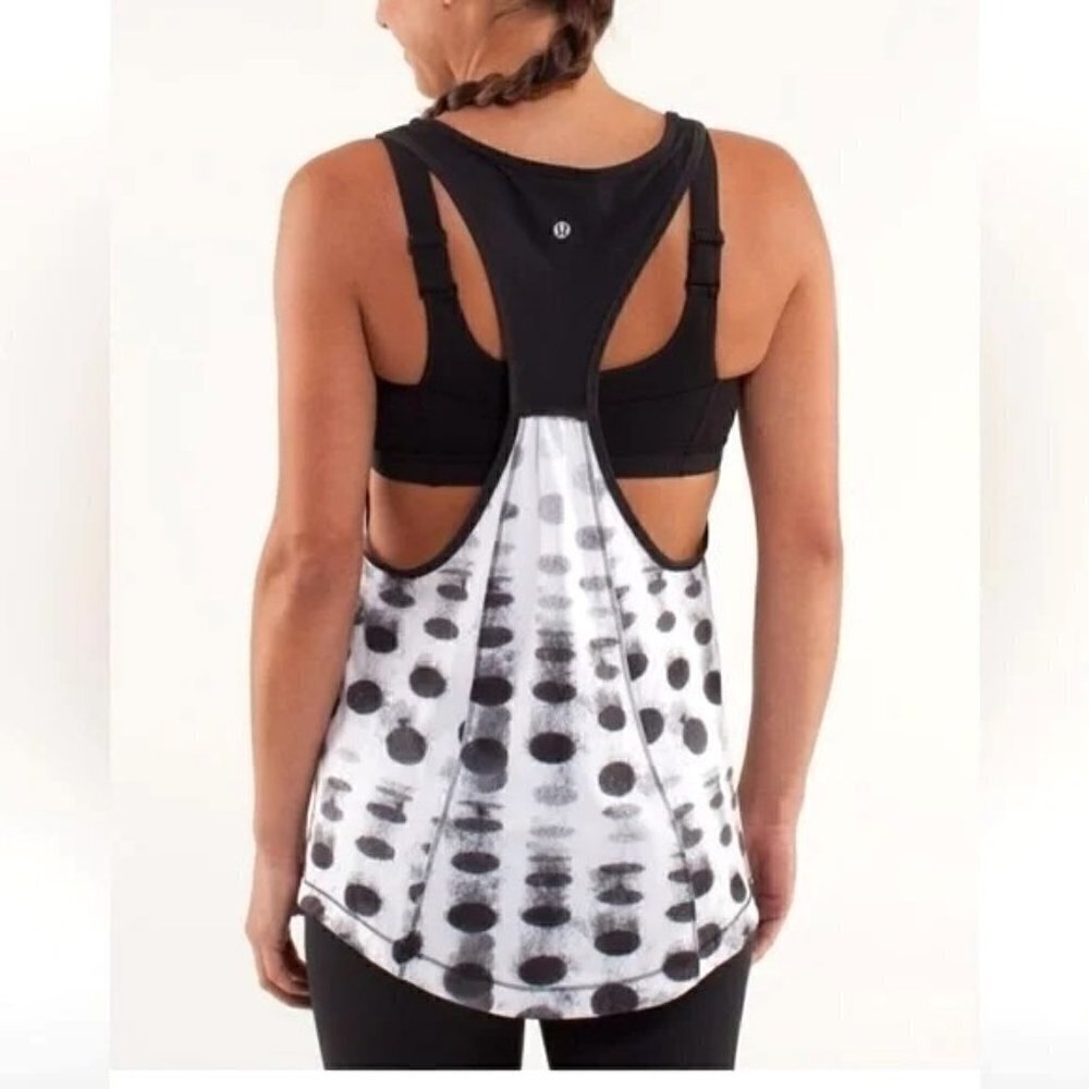 Lululemon Run For Your Money‎ Tank Sz 4 Seaside Dot Black White Adj Luxtreme Bra
